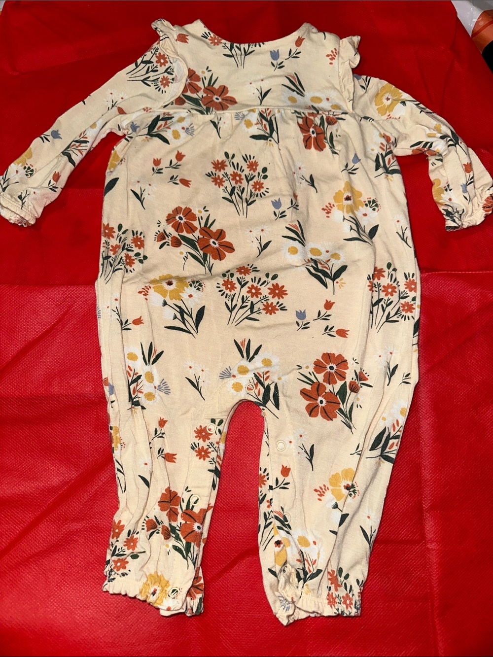 Angel Dear Cream Floral Long-Sleeve Footie with Rust and Yellow Blooms